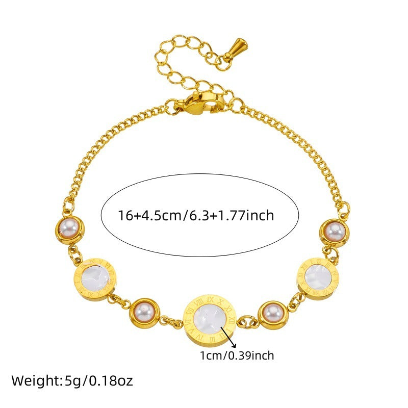 Leanne – Retro Pearl Bracelet with White Shell