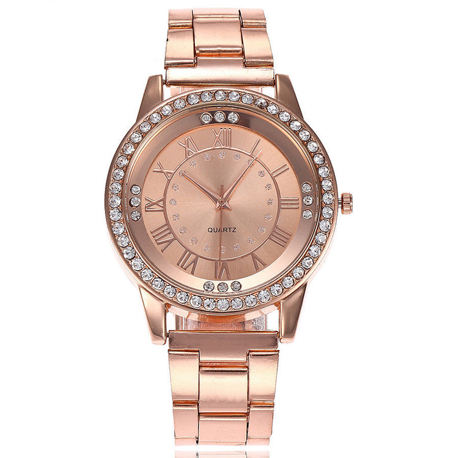Natasha – Rose Gold Quartz Rhinestone Watch