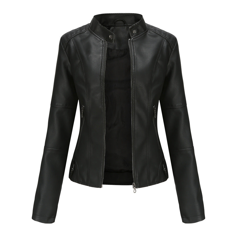 Heather – Slim-Fit Vegan Leather Jacket with Stand Collar