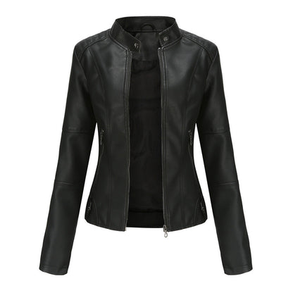 Heather – Slim-Fit Vegan Leather Jacket with Stand Collar