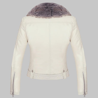 Lily – Detachable Fur Collar Vegan Leather Jacket