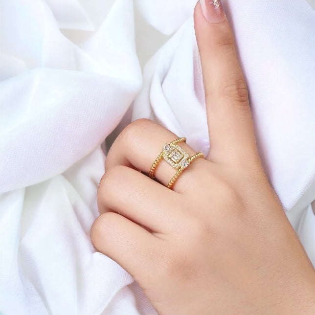 Baguette Design Adjustable Bubble Band Ring in Gold