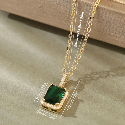 Emerald Green Pendant Necklace with Gold and Crystal Accents