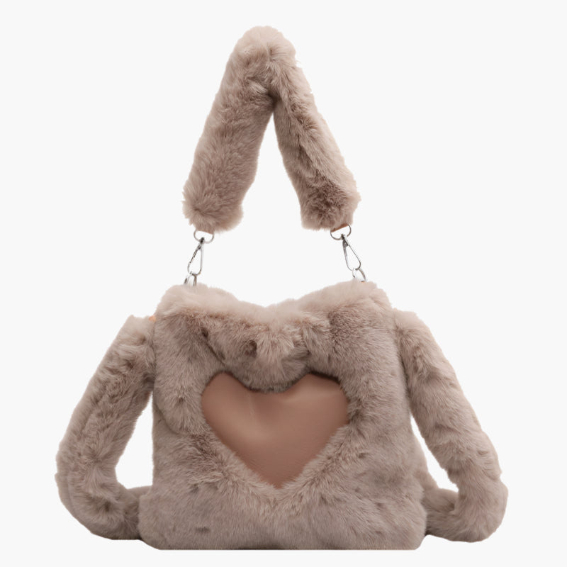 Zoe – Plush Heart-Design Fur Handbag with Soft Handle and Zipper Closure