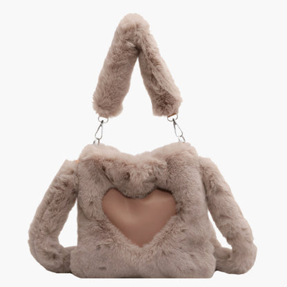 Zoe – Plush Heart-Design Fur Handbag with Soft Handle and Zipper Closure