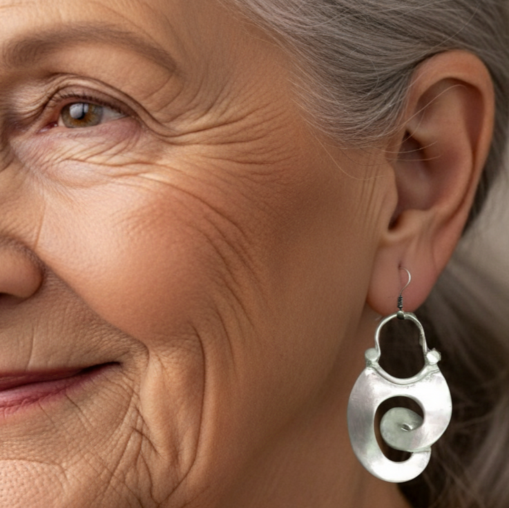 Spiral Swirl Earrings in Silver Tone