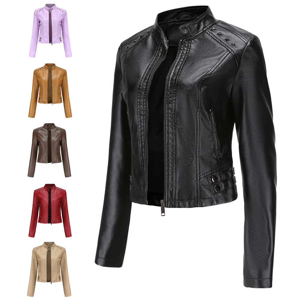 Stephanie – Studded Vegan Leather Short Jacket
