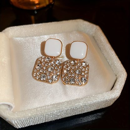 Elegant Mosaic Square Drop Earrings for Daily Wear, Japanese and Korean Style