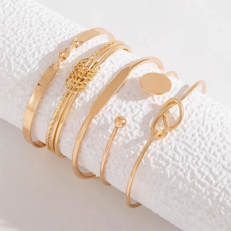 Infinity &amp; Twist Gold Tone Layered Bangle Bracelet Set