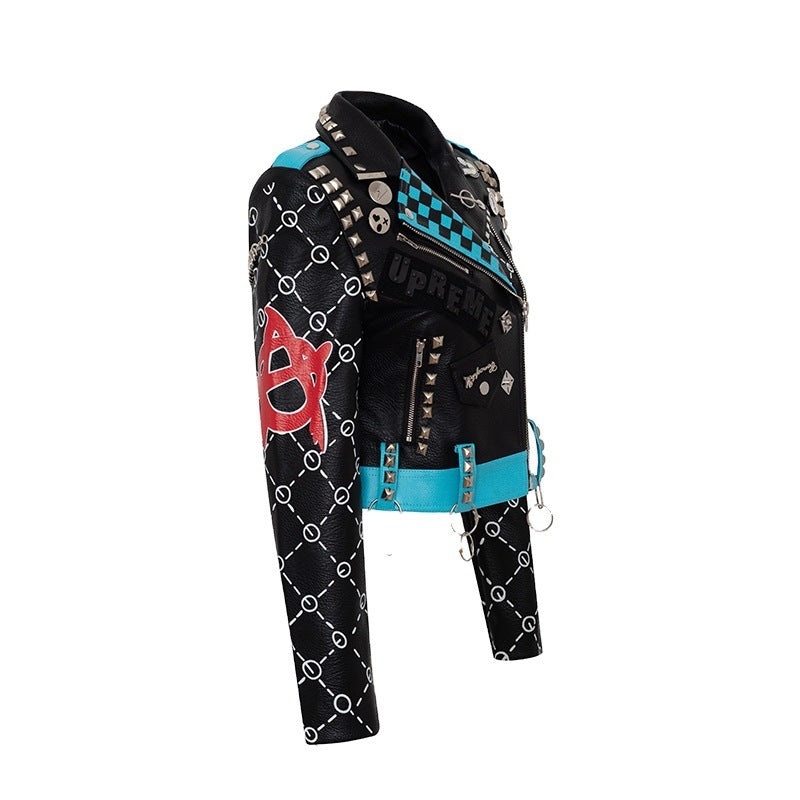 Leah – Graffiti Print Vegan Leather Coat