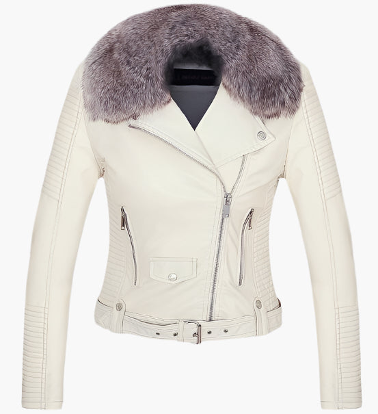 Lily – Detachable Fur Collar Vegan Leather Jacket
