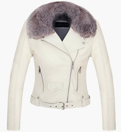 Lily – Detachable Fur Collar Vegan Leather Jacket