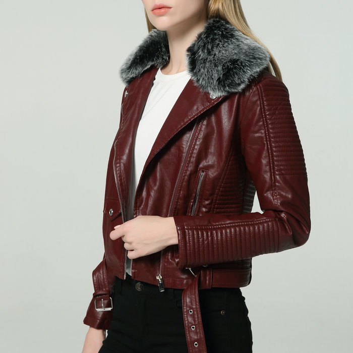 Lily – Detachable Fur Collar Vegan Leather Jacket