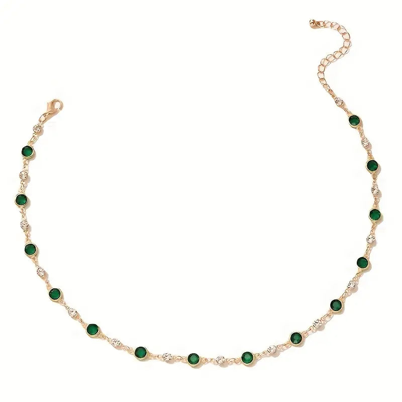 Emerald Green Crystal Choker Necklace in Gold