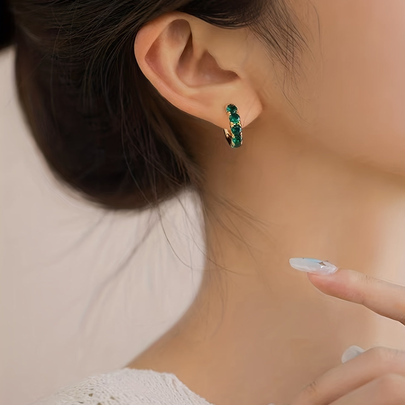 Boho Hoop Earrings with Green Zircon Accents for Everyday Style