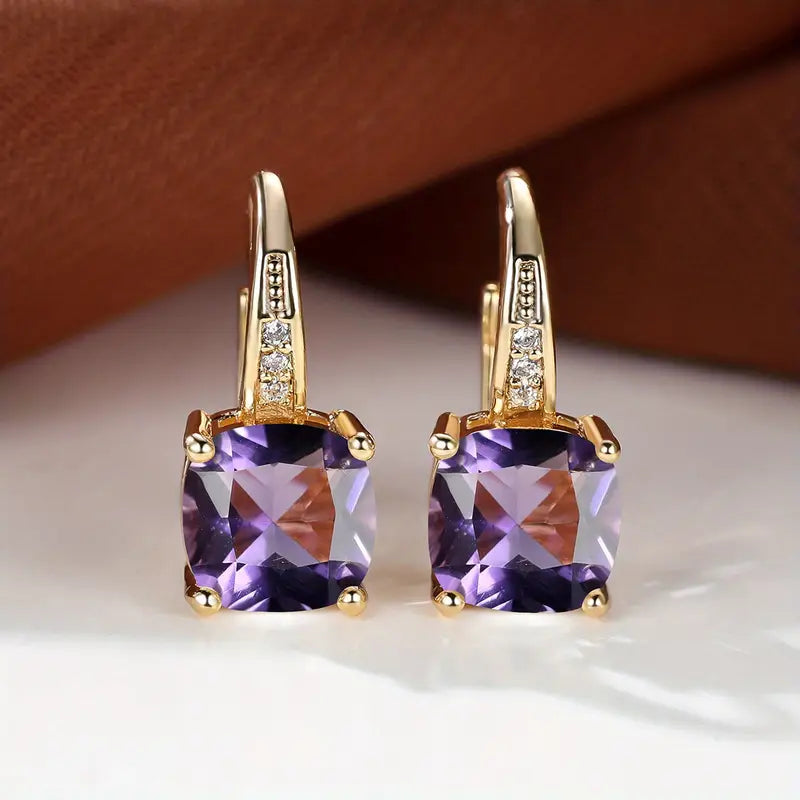 Rainbow Topaz Gold Color Drop Earrings with Crystal Accents