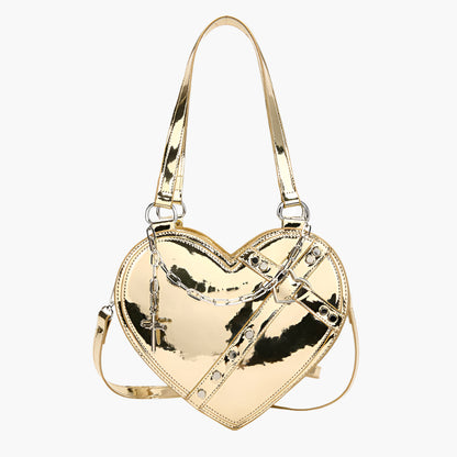 Michelle – Stylish Metallic Heart-Shaped Crossbody Bag with Chain Details