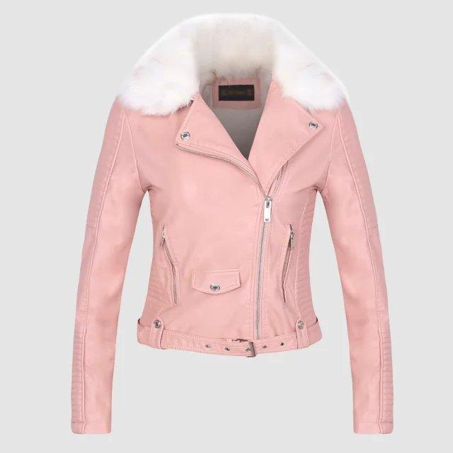 Lily – Detachable Fur Collar Vegan Leather Jacket