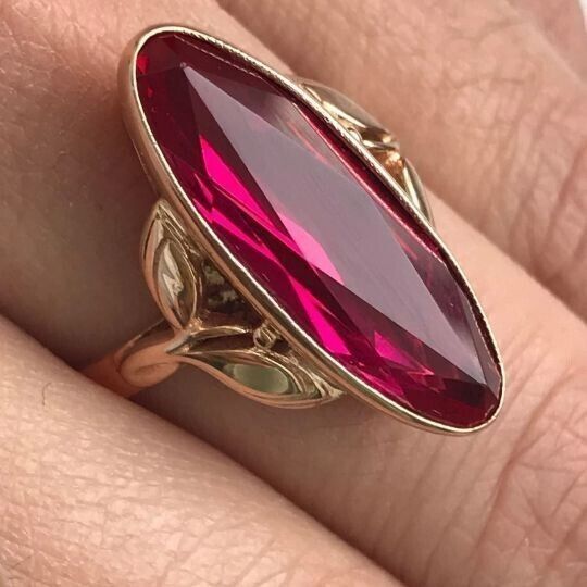 Marquise Ruby-Toned Ring with Leaf Accents