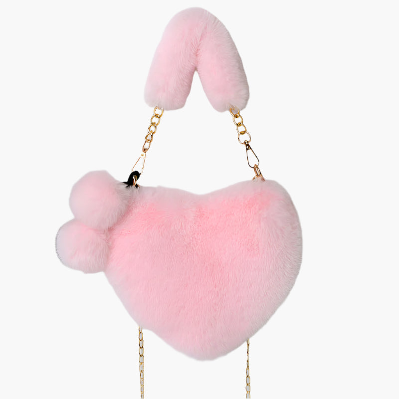 Jade – Red Heart-Shaped Fluffy Shoulder Bag with Gold Chain Straps