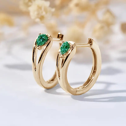Green Gem Hoop Earrings in Gold Color