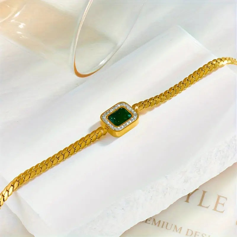 Emerald Green Crystal Halo Gold Bracelet