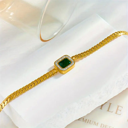 Emerald Green Crystal Halo Gold Bracelet