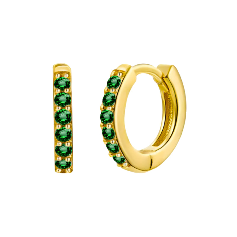 Gold Hoop Earrings with Emerald Green Accents