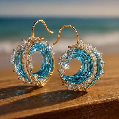 Ocean Wave Hoop Earrings with Crystal Accents