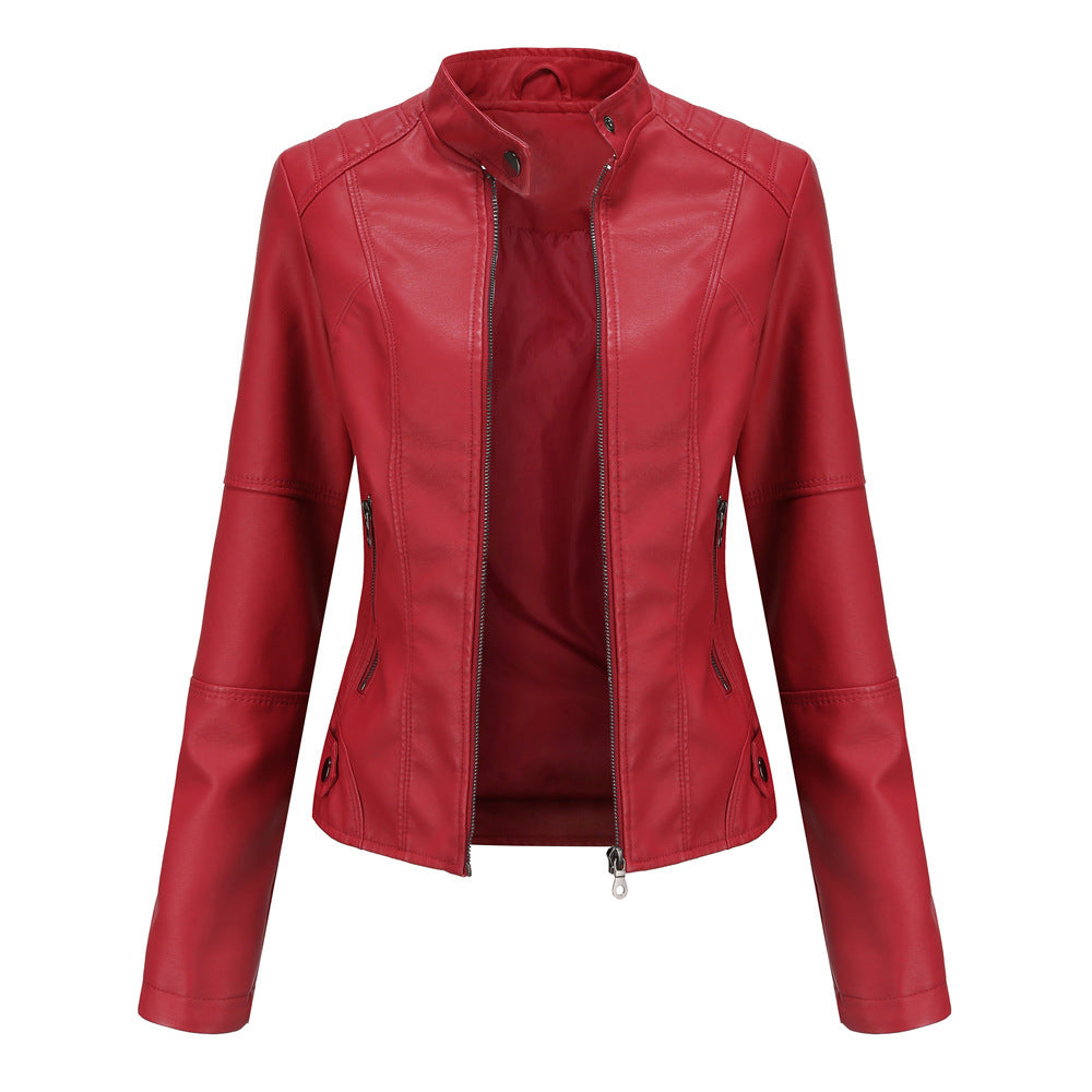 Heather – Slim-Fit Vegan Leather Jacket with Stand Collar
