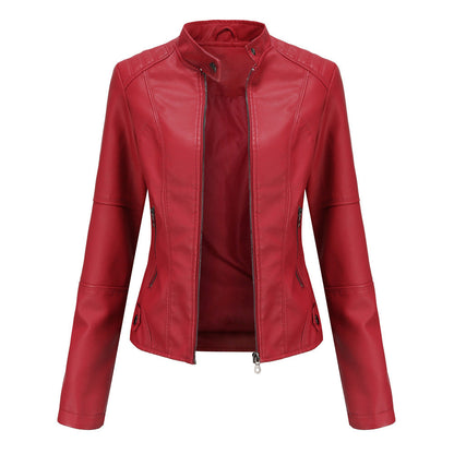 Heather – Slim-Fit Vegan Leather Jacket with Stand Collar