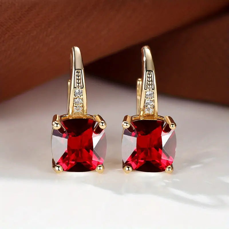 Rainbow Topaz Gold Color Drop Earrings with Crystal Accents