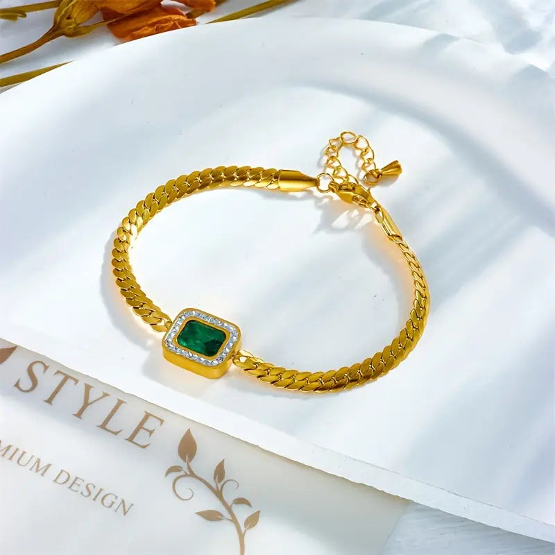 Emerald Green Crystal Halo Gold Bracelet