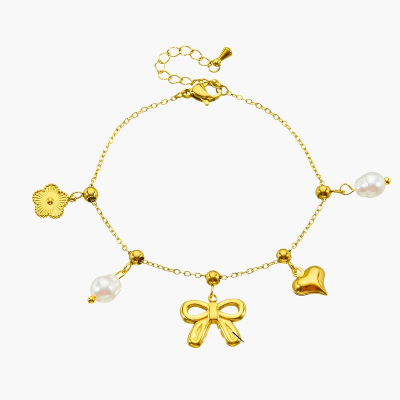 Sara – Heart Bowknot Pearl Contrast Bracelet