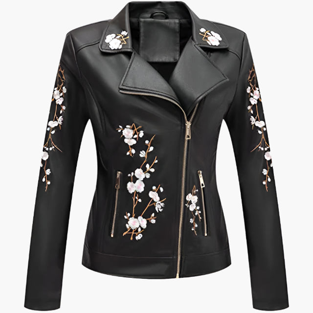 Ruth – Floral Embroidered Vegan Leather Jacket