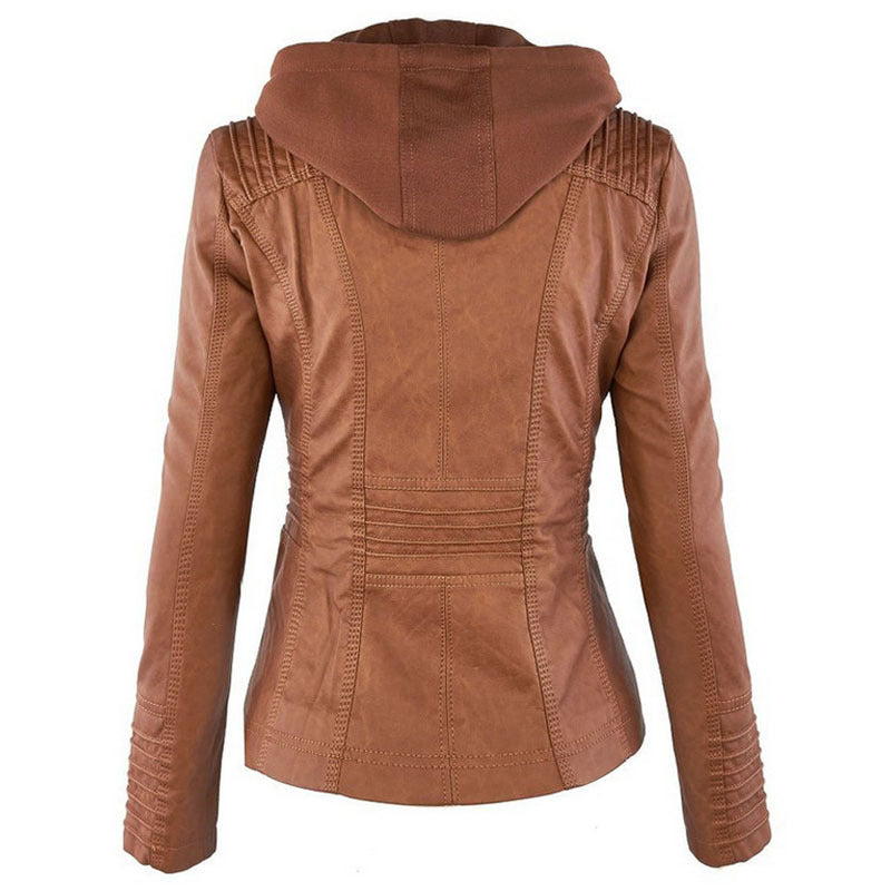 Ann – Casual Vegan Leather Jacket with Detachable Hood