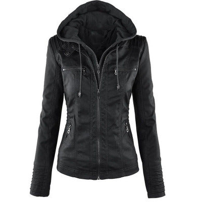 Ann – Casual Vegan Leather Jacket with Detachable Hood