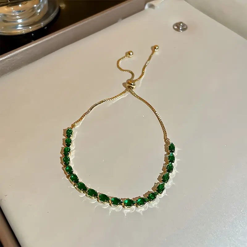 Emerald Green Tennis Bracelet in Rose Gold Tone