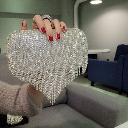 Tracy – Crystal-Embellished Clutch Bag with Cascading Fringe Design