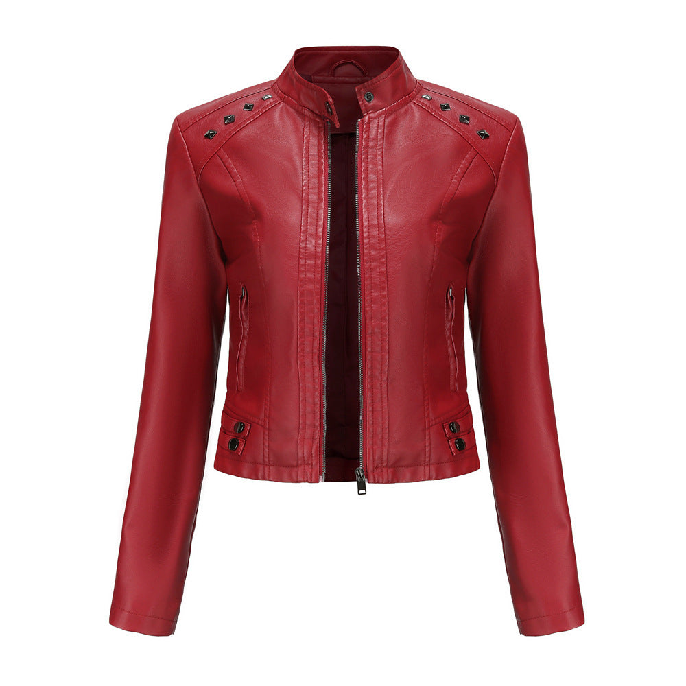 Stephanie – Studded Vegan Leather Short Jacket