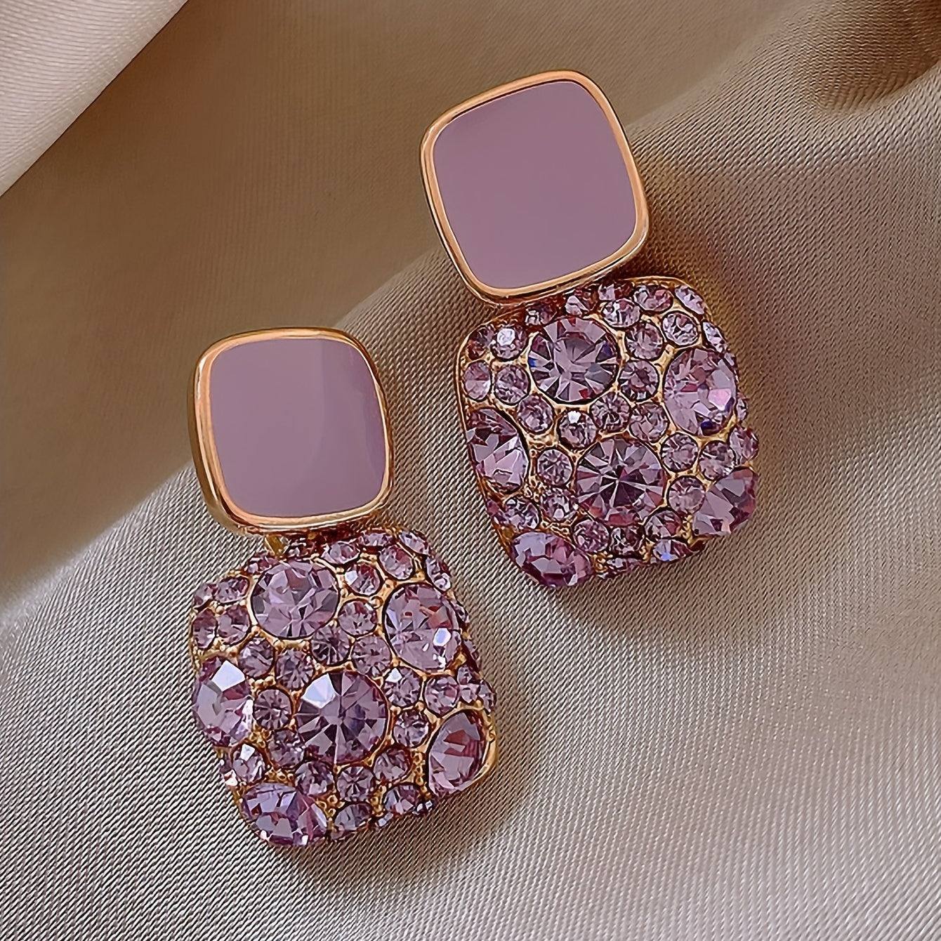 Elegant Mosaic Square Drop Earrings for Daily Wear, Japanese and Korean Style