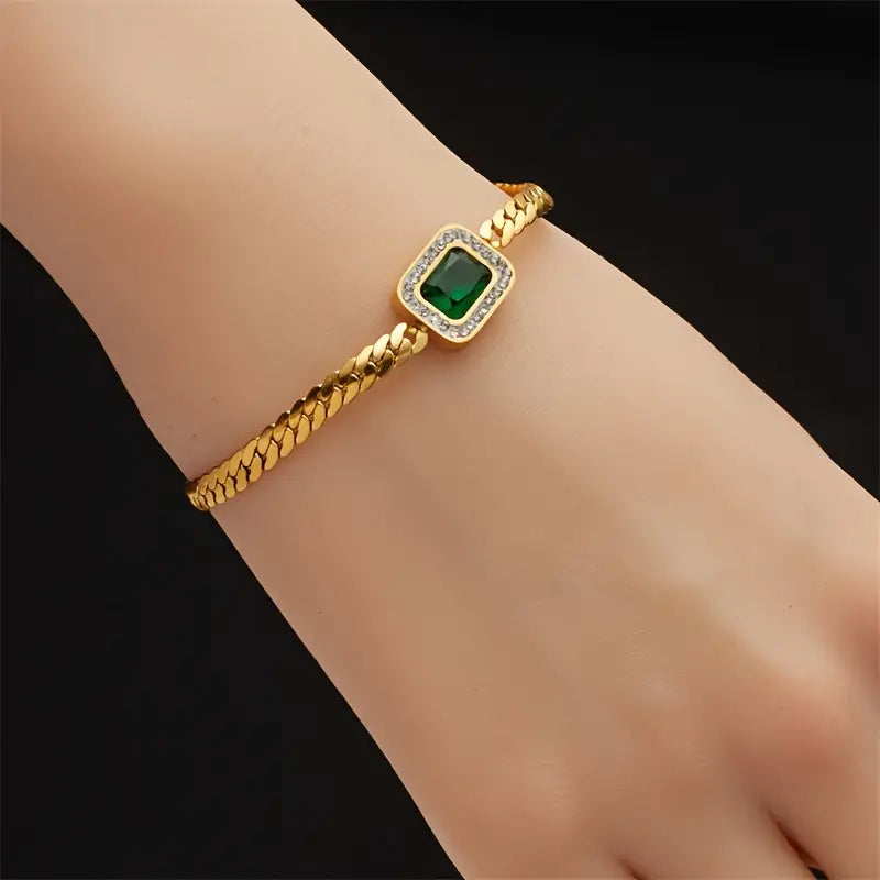 Emerald Green Crystal Halo Gold Bracelet