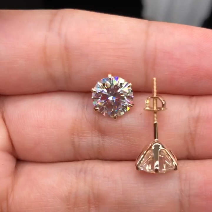 Radiant Solitaire Stud Earrings in Gold Tone