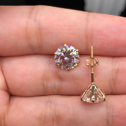 Radiant Solitaire Stud Earrings in Gold Tone