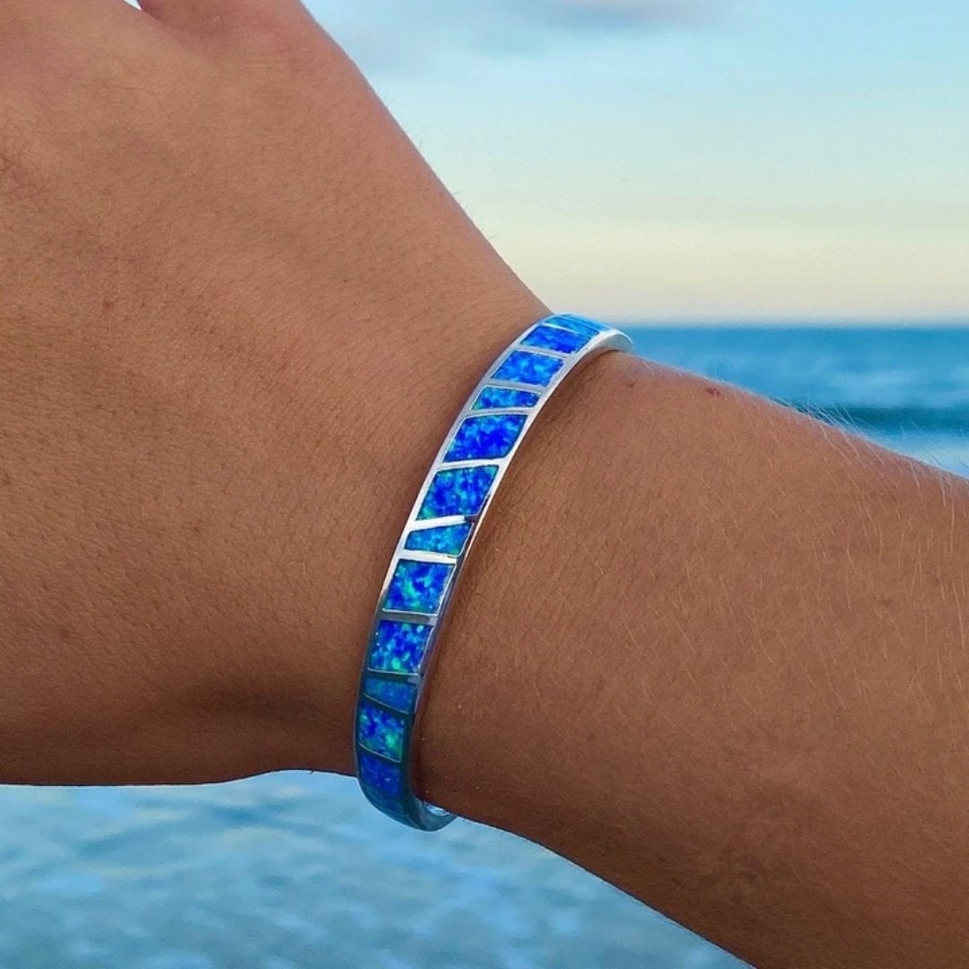 Blue Opal Inlay Silver Bracelet