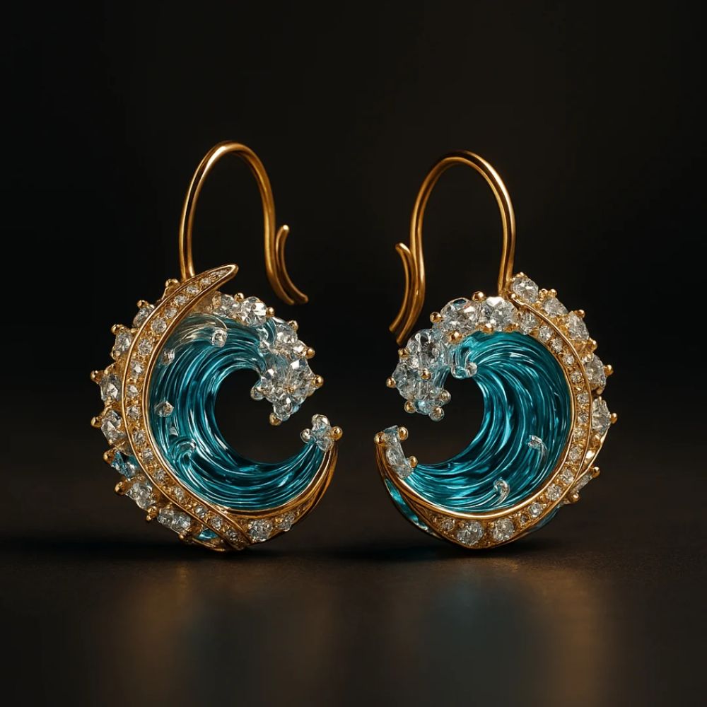 Ocean Wave Hoop Earrings with Crystal Accents