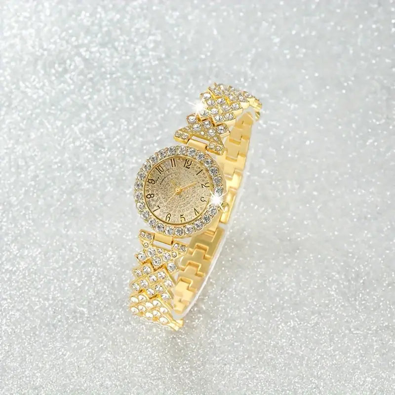 Golden Radiance Watch and Heart Bracelet Set