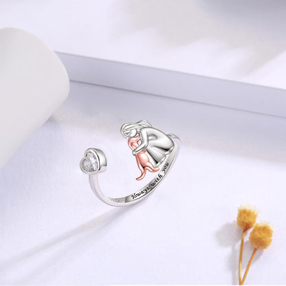 Heart Zirconia Dog Hug Ring with Rose Gold Accent