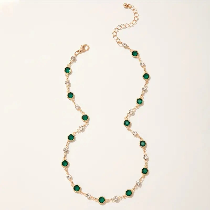 Emerald Green Crystal Choker Necklace in Gold