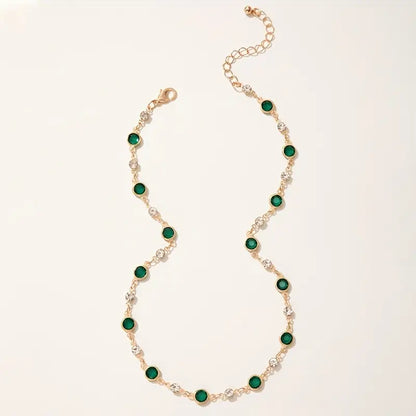 Emerald Green Crystal Choker Necklace in Gold